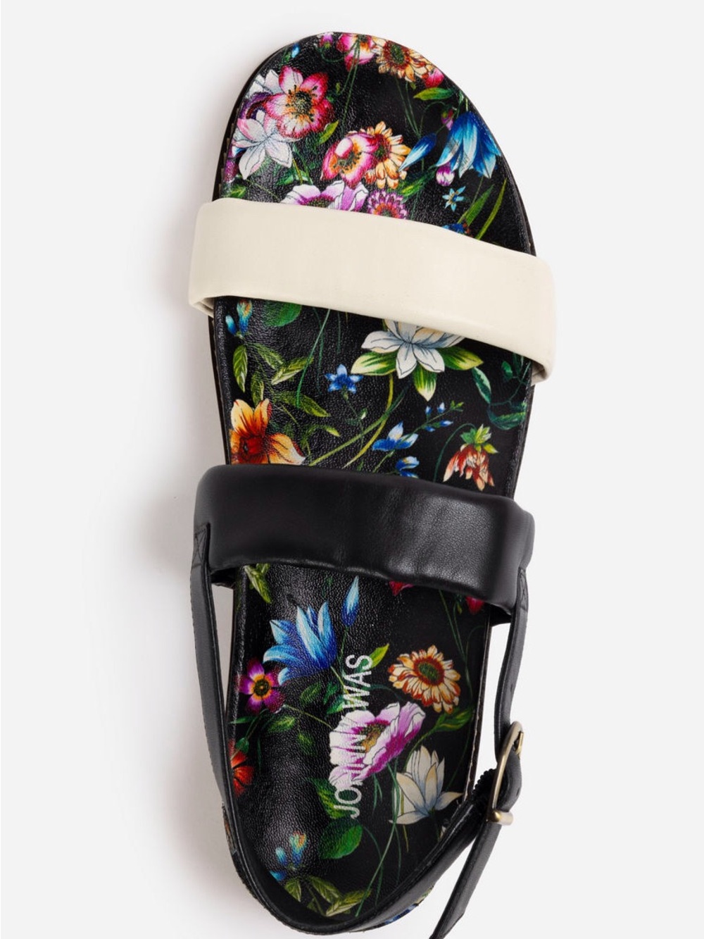 Johnny Was / Floral Insole Black & Cream Two-Strap Sandals - Sz 8 - NIB